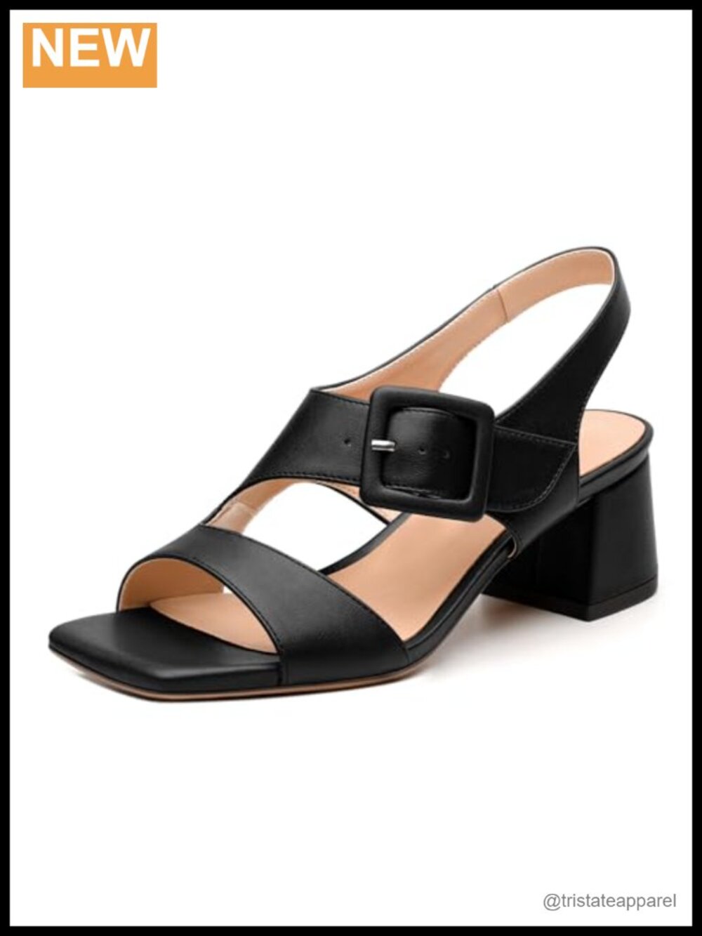 Womens Square Peep Toe Mid Block Heel Ankle Strap Buckle Sandals Leather Insole